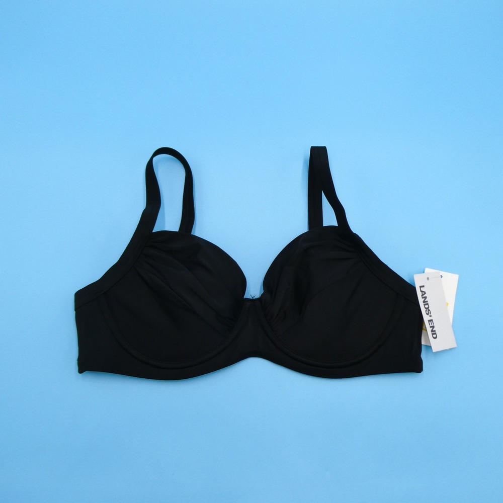 Lands End Bikini Top Womens Size 6 Underwire Ruched Black Nylon Spandex